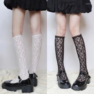 Dames sokken schattig lolita kanten knie hoge dames mode zwart zomer dunne ademende solide kleur kousen universiteitsstijl 50 cm