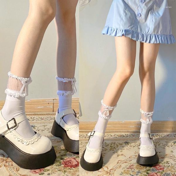 Chaussettes Lolita en dentelle à volants pour femmes, Tube court, en Nylon élastique, Costumes de Cosplay féminins