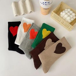 Chaussettes longues en coton pour femmes, mignonnes, motif cœur d'amour, drôle, joyeux printemps automne, japonais, coréen, Harajuku, Skateboard, Lolita