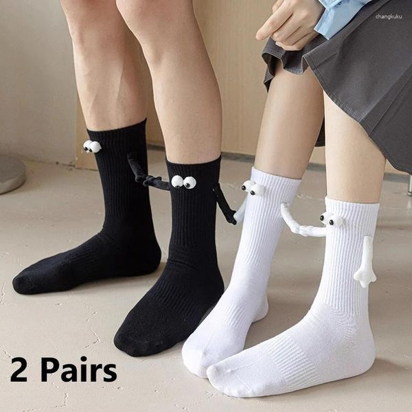 D.Nale K – chaussettes 3d pour femmes, 2 paires, main en Club, célébrité, Couple, aspiration magnétique, bout en coton, Tube central avec aimant