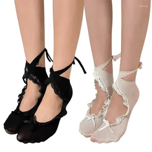 Calcetines de mujer delicados niñas adorno de encaje barco Primavera Verano que absorbe la humedad calcetín corto antideslizante estilo Ballet
