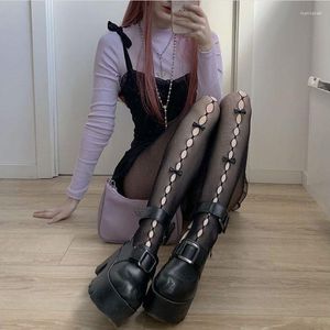 Vrouwen sokken doury lolita goth kanten kousen Harajuku pantia elastische hoge taille panty holle sexy leggings met bowknot 90s