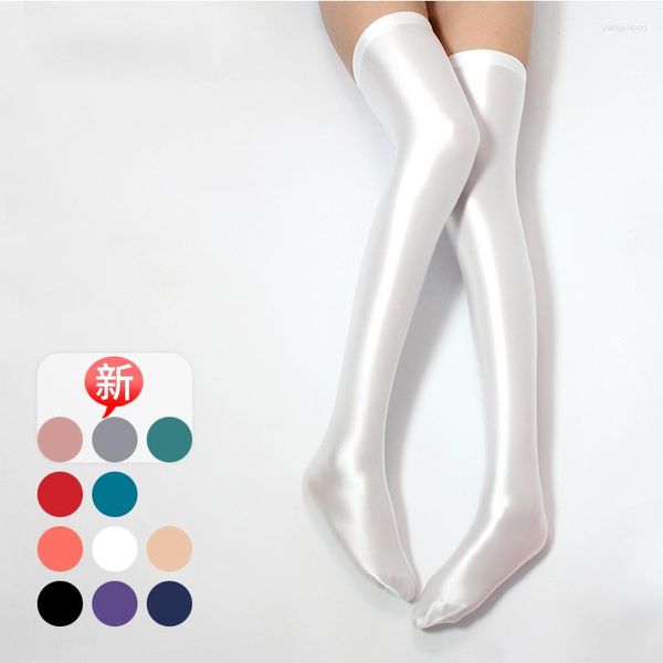 Mujeres calcetines Drozoeno 2023 Over-Knee 12 Color Satin Estudiante japonesa Japonés Techas brillantes