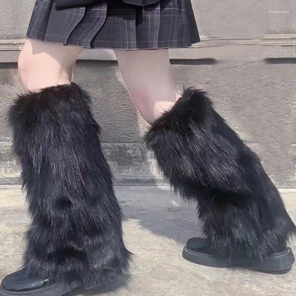 Calcetines de mujer E-girl calentadores de piernas peludos cubiertas de botas Y2K gótico blanco piel sintética moda Punk Jk hasta la rodilla Hiphop invierno cálido