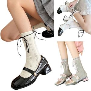 Chaussettes de femmes E15e Robe de la cheville Ballet Bow Lace Up Uni Uniforme Loose