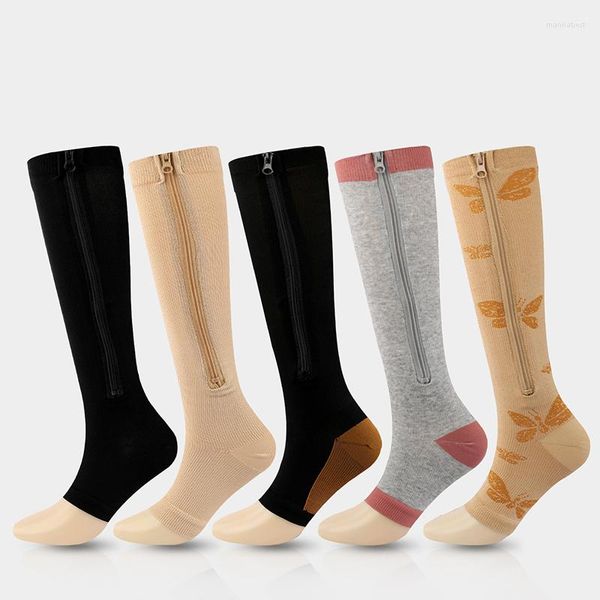 Calcetines elásticos de compresión para mujer, deportivos, para quemar grasa, con cremallera, hasta la rodilla, antifatiga, ajustados, para dormir, para prevenir venas varicosas