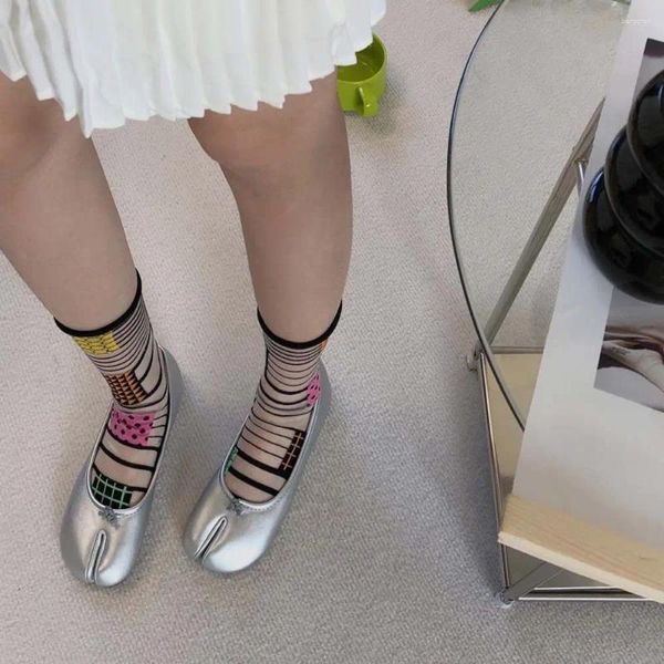 Femmes chaussettes élastiques Sweet Two Toe Hollow Harajuku Cosplay Dots Split Calf Hosiery Glass Silk