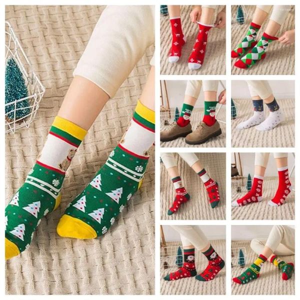 Chaussettes de noël en coton doux pour femmes, élan, épais, père noël, Tube central, bonneterie de dessin animé pour enfants