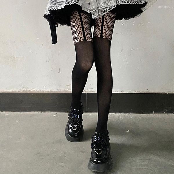 Femmes Chaussettes Érotique Respirant Section Mince Discothèque Noir Soie Lolita Collants Sexy Résille Collants Genou Haute Bas