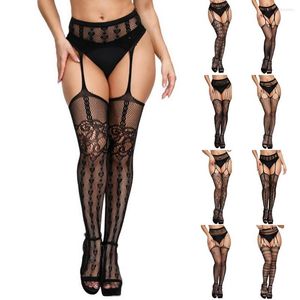 Femmes chaussettes bas érotiques avec porte-jarretelles pour collants résille grande taille cuisse haute Lingerie Sexy culotte