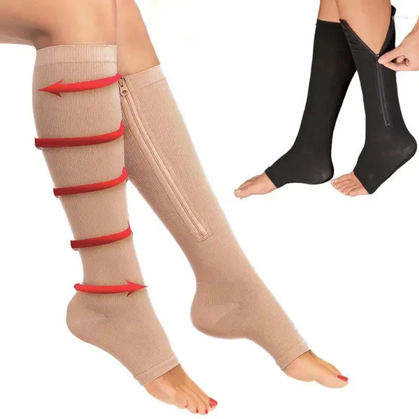 Chaussettes féminines arrivales mode unisexe compression zip zipper jambe de jambe ouverte de genou