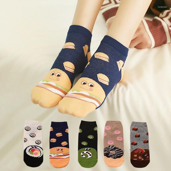 Femmes chaussettes européennes et américaines Ins printemps été femmes beignets Burger Sushi nourriture coton drôle mignon Sox