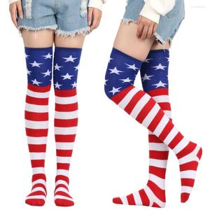 Calcetines de mujer Estrellas europeas y americanas Rayas Muslo Medias para niños Bandera Rodilla Estrella de cinco puntas