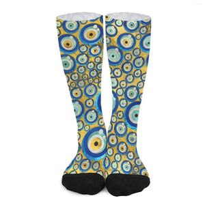 Chaussettes pour femmes, amulette mauvais œil, imprimé bleu grec, bas Kawaii, haute qualité, course, automne, personnalisé, antidérapant