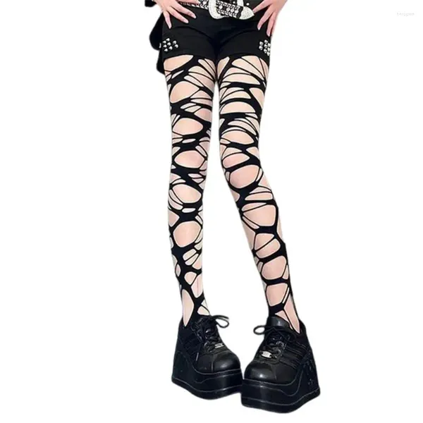 Calcetines para mujeres medias de piel expuestos agujeros de rasgaduras góticas punk pantimedias para la fiesta del club nocturno elástico