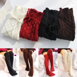 Vrouwensokken F Ashion Winter Warm Solid Cable Brei Over Knie Long Boot Digh High 4 Colors