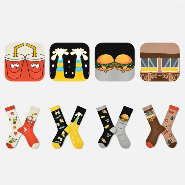 Chaussettes pour femmes, mode AB Face, automne hiver, coloré, dessin animé Burger bière, classique, créatif, joyeux, drôle, Couple de rue