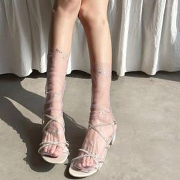 Mujeres calcetines moda transpirable lolita kawaii transparente verano jk gafey malla de tubo medio