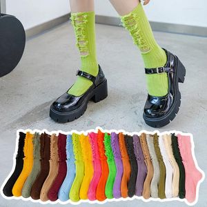 Femmes chaussettes mode trou cassé mendiant pour femme à la mode rue sexe Long Tube pur coton filles Jk tricot printemps été