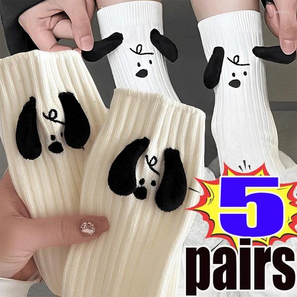 Calcetines de mujer moda dibujos animados cachorro estereoscópico oreja divertido Harajuku lindo algodón corto Unisex deportes transpirable calcetín fino