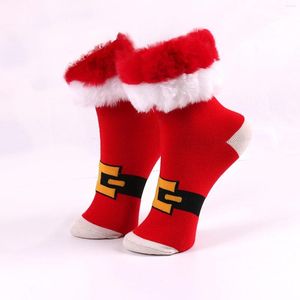 Femmes chaussettes mode noël drôle en peluche coton rouge décontracté doux chausson chaud Tube Calcetines Mujer cadeau