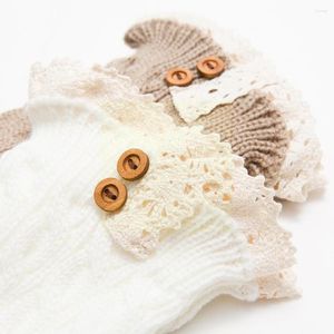 Femmes chaussettes mode Double bouton câble tricoté botte manchette courte dentelle bottes plus chaud garniture femmes jambe accessoires Knitte C9J1