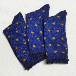 Chaussettes de femmes paillettes de mode pour Sweet Star Filigree Loose Harajuku Bright Silk Stockings Female Coton de paillettes brillantes