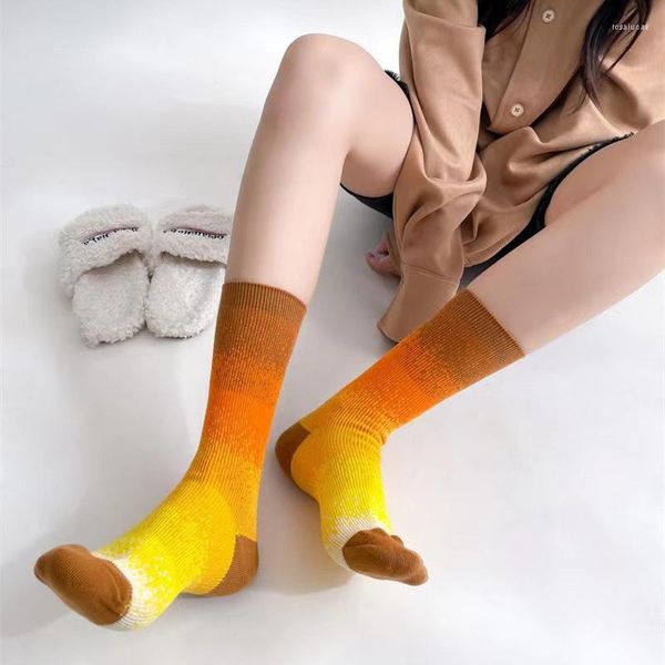 Calcetines de mujer Color degradado de moda para Harajuku medias transpirables de algodón teñido anudado tubo medio colorido suelto C