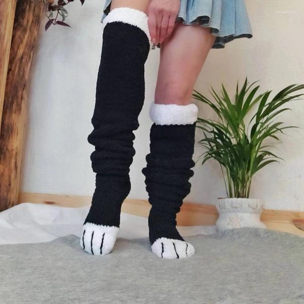 Femmes chaussettes mode genou-haut Patchwork pattes d'animaux décontracté mignon Cosplay épais universel bas