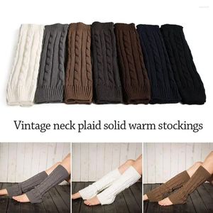 Chaussettes tricotées en laine pour femmes, Leggings chauds d'hiver, Vintage, couleur unie, thermique, longue fourrure