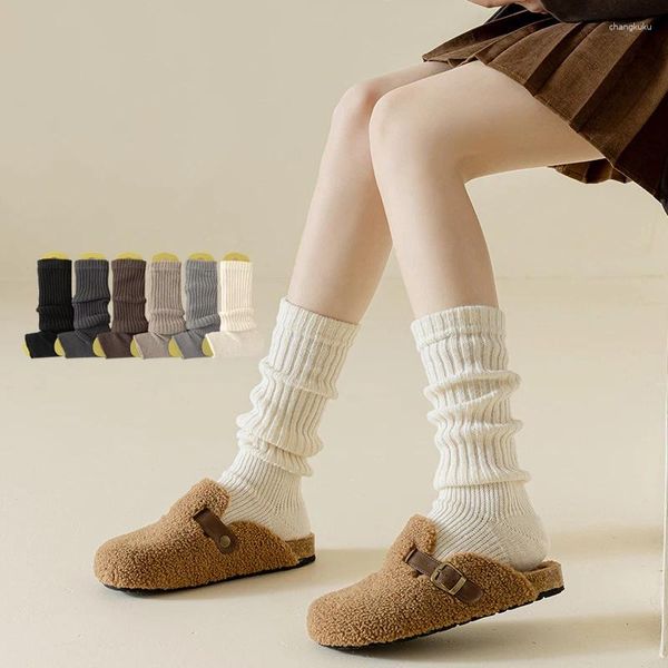 Chaussettes de Style coréen pour femmes, mode hiver, haute qualité, couleur unie, longues, respirantes, genoux pour filles