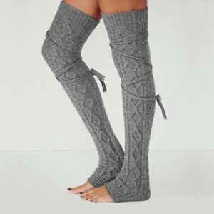 Vrouwen sokken mode over knie kousen herfst winter sexy warme dunne high gebreide warmer voor kabel lange laars dij-high legging