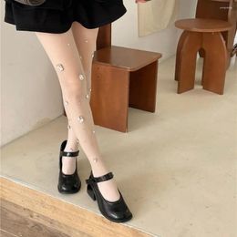 Femmes chaussettes mode strass collants pleine jambe noir soie bas gros collants extensibles Sexy cristal