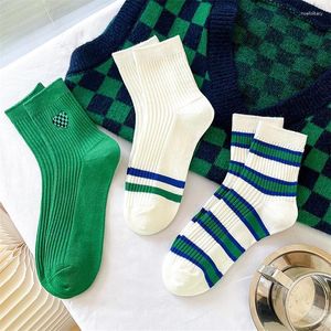 Femmes chaussettes mode printemps été vert rayé coton respirant décontracté équipage chaussette haute qualité confortable Sox 10 paires