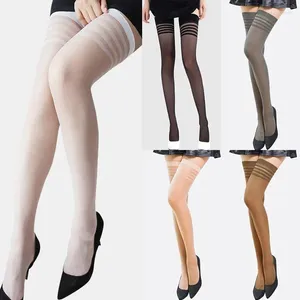 Femmes chaussettes mode bas décontracté cuisse haute au-dessus du genou Sexy rayé longues les filles femme Transparent bas de soie