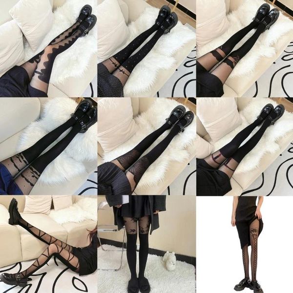 Calcetines de mujer Medias por encima de la rodilla de imitación Leggings de pantimedias altas hasta el muslo de jacquard