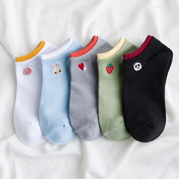 Chaussettes femme couleur assortie Double couche bouche mignon broderie délicate fraise cochon Panda Patternsocks Shipsocks