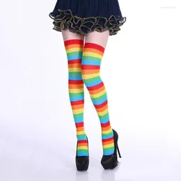 Chaussettes pour femmes, accessoires de Costumes de fête de Festival, bas rayés arc-en-ciel pour Halloween et noël