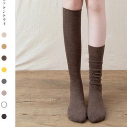 Calcetines de mujer FINETOO Otoño e Invierno de punto de Color sólido barra Vertical cálido hasta la rodilla moda Harajuku