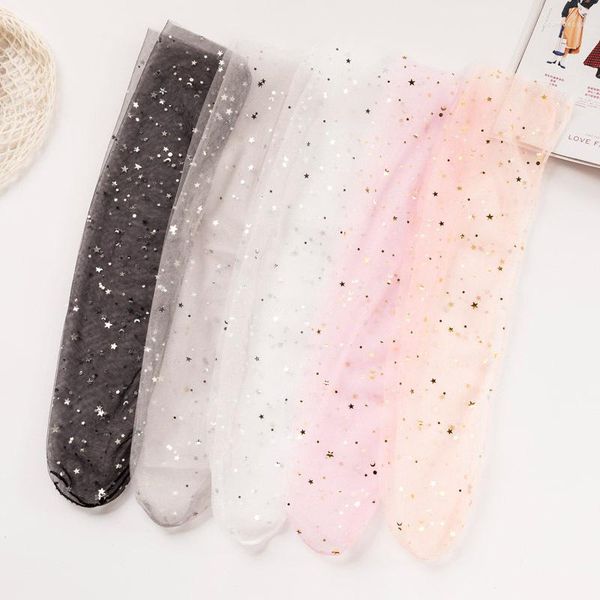 Femmes chaussettes résille étoile bonneterie noir voile célébrité point Sexy Multi paillettes maille Tulle Transparent ultra-mince ciel étoilé doux