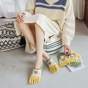 Chaussettes à cinq doigts pour femmes, dessin animé japonais mignon, en Silicone, antidérapantes, invisibles, absorbant la sueur, en coton respirant
