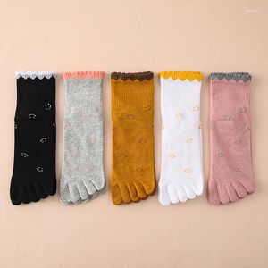 Chaussettes à cinq doigts pour femmes, dessin animé, mignon, bout fendu, respirant, pur coton, vêtements quatre saisons