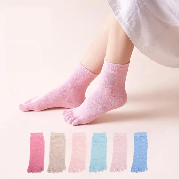 Femmes chaussettes cinq doigts dames couleur unie coton cheville rose orteil ensemble