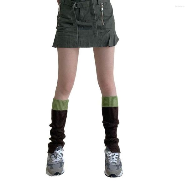 Femmes chaussettes évasées contraste couleur hiver JK uniforme bouton sur le genou tricoté couvre-pied Lolita bras manches