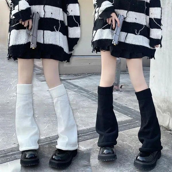 Chaussettes évasées pour femmes, Leggings tricotés Y2k, blanc, noir, gothique, Lolita, chauffe-mains, japonais, Harajuku JK Long