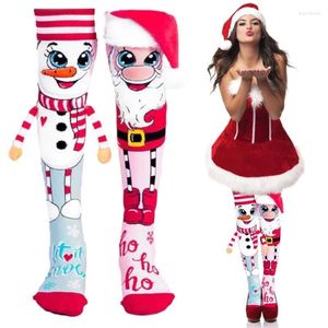 Femmes chaussettes drôles de Noël High Cartoon Santa Snowman Novelty Long Stocking