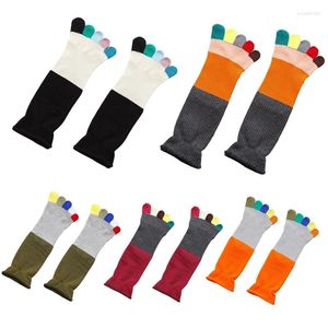 Femmes chaussettes drôles Toe coloré Couleur Couleur patchwork Ribbed 5 doigt Hosiery