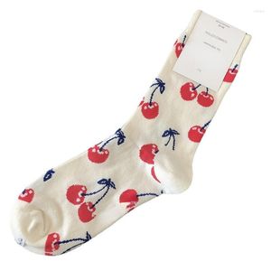 Chaussettes drôles et mignonnes pour femmes, Fruits de dessin animé, banane, pastèques, fraises, ananas, cerises, biscuits, nourriture, Skateboard heureux