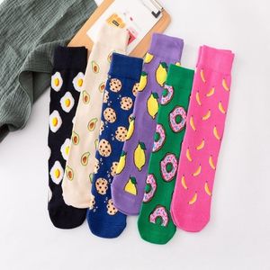 Women Socks Funny Cute Cartoon Fruits Banana Avocado Lemon Egg Cookie Donuts Food Happy Japanese Harajuku Skateboard Socks 2021