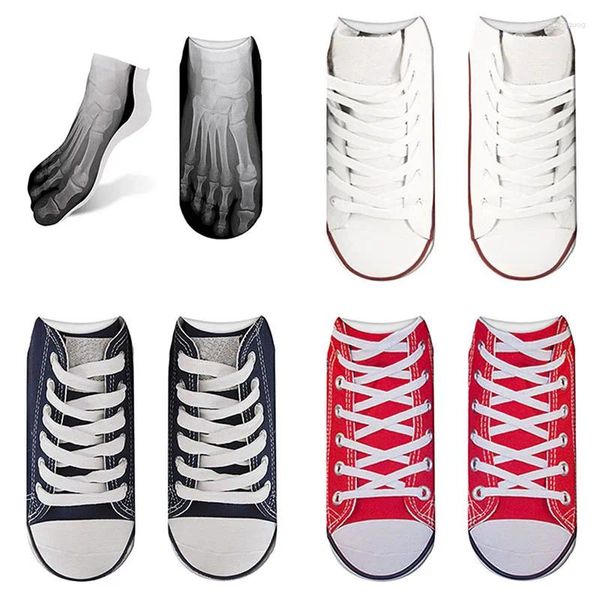 Chaussettes pour femmes, os de pied amusants, créativité, chaussures en toile, coton imprimé, Harajuku, Compression basse cheville